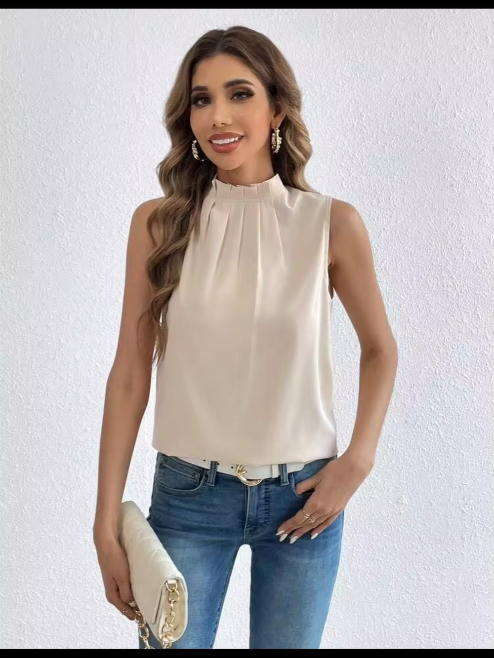 ♥️ Chic Sleeveless Pleated Mock-Neck Blouse